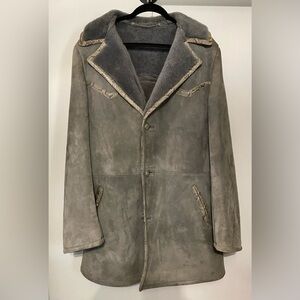Blue Suede and Snakeskin Jacket, Three Button Front, Fuzzy Interior, Fit Like L
